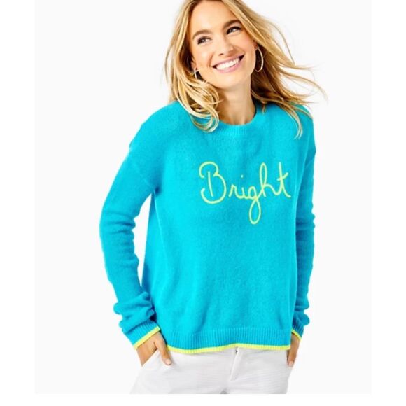 LILLY PULITZER CHARLTON SWEATER Bright Turquoise Oasis Wool Blend - Picture 1 of 6